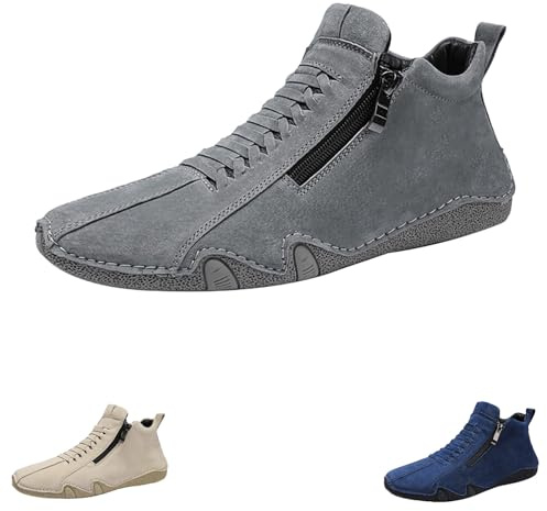 Generisch Herren Lederschuhe Mit Reißverschluss Sportschuhe Herren Hoher Schaft Sneaker Flache Sohle Turnschuhe rutschfest Fitnessschuhe Einfarbig Walkingschuhe Verschleißfest Outdoorschuhe Casual