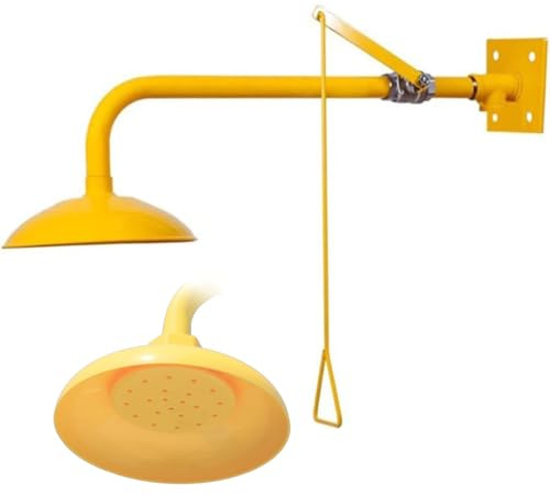 HKFGSHOP Estación De Ducha De Emergencia Montada En La Pared, Estación Lavaojos De Emergencia, Cabezal De Ducha De Acero Inoxidable Recubierto De ABS, Cabezal De Ducha De 25,5cm De Diámetro