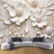 Fototapete 3D Effekt Dekoration Wandbild, Geprägt Floral Tapete 352x250cm (B×H) Seidenstoff Tapete Modern Luxuriös Wandtapeten, 220g/m2 Fototapete Beige Panorama Wanddeko