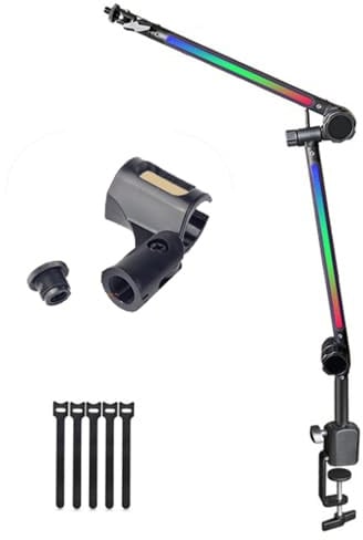 HUANGING Supporto per microfono a LED per gaming, streaming, podcasting, con asta regolabile, illuminazione a LED, 180 ruotabile