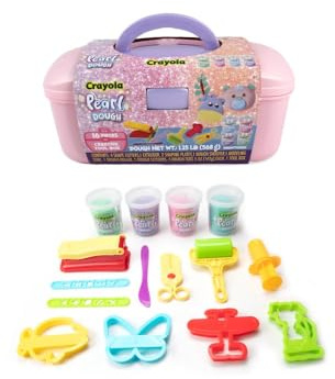Cefa Toys Crayola Pearl Dough - Maletín de Actividades Creativas - Plastilina Sensorial - 4 Botes Brillantes - 12 Moldes para Jugar - Juegos de Motricidad Fina - Apto para Niños de 3+ Años