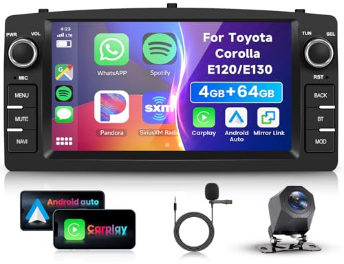 4G 64G VECHTEL 7 Bluetooth-Autoradio für Toyota Corolla E120/E130 2000-2007 Carplay Android Auto,DSP EQ,WiFi GPS,Mirror Link,RDS/FM Radio 2 Din mit AHD Rückfahrkamera