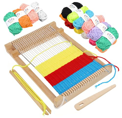 Euablfo Telaio per Tessitura per Bambini, 29×19 cm Telaio per Tessitura in Legno, per Principianti Che Vogliono Tessere e Disegnare, con Filati e accessori Fatti a Mano