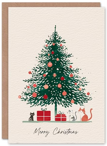 Artery8 Christmas Card Christmas Tree Kittens and Presents Watercolour