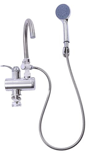 Elektrischer Durchlauferhitzer Wasserhahn, 360° Drehen Elektrisch Wasserhahn, mit Duschkopf und LCD Temperaturanzeige, Durchlauferhitzer Armatur für Küche Bad Schlafzimmer