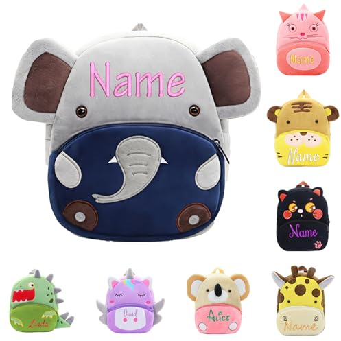 General Personalisiert Rucksack Kinder, Gestickter Name Geeignet Kinderrucksack füR MäDchen, Junge, Geeignet füR Kindergarten, Kita und Schule, Personalisierte Geschenke zum Schulanfang(Elefantenbaby)