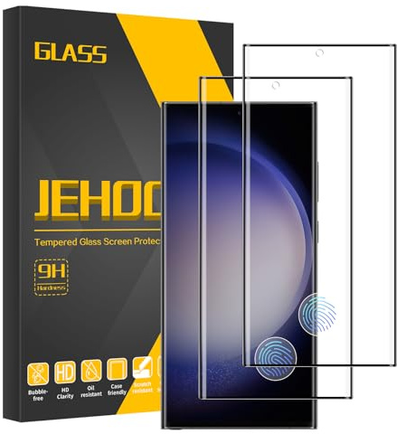 JEHOO 2 Pièces pour Samsung Galaxy S23 Ultra Verre Trempé, Compatible avec Lecteur d’Empreinte, Sans Bulles, Antichoc Anti Rayure, Dureté 9H Vitre Film 11