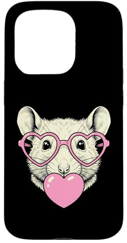 Custodia per iPhone 15 Pro Carino Ratto Che Soffia Rosa Valentine Cuore Bubble Gum