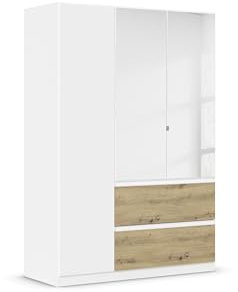 Rauch Möbel Costa, Kleiderschrank, Farbe Weiß, Breite 136 cm | Schrank, 3-türig, Spiegel, 2 Schubladen, Push-to-open, Zubehör Classic, für Schlafzimmer, Kinderzimmer, Babyzimmer, Garderobe