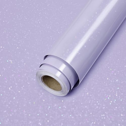 ReeyderArt Purple Glitter Contact Paper for Countertops, Glossy Peel and Stick Wallpaper, Waterproof Self Adhesive Vinyl Wrap for Cabinets, Shelves, Tables, Closets and Walls 60 x 200 cm