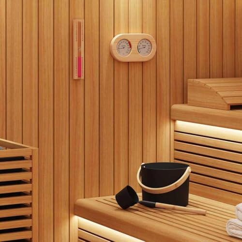 Ordellia Sauna Zubehör Set schwarz mit 7 L Eimer, Kelle, 2 in 1 Thermometer Hygrometer und 15 Min Sanduhr, Aluminium und Kiefernholz, Innenbereich für Wellness und Entspannung