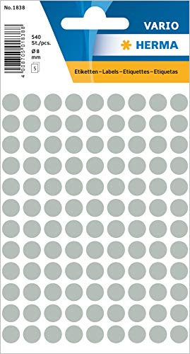 HERMA 1838 Punktaufkleber Klebepunkte grau, 540 Stück, Ø 8 mm, 108 pro Bogen, selbstklebend, Markierungspunkte für Kalender Planer Basteln, matt, blanko Papier Farbpunkte Etiketten Aufkleber