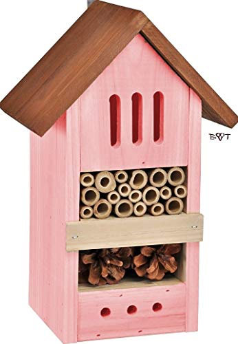 Große Insektenhotels BD-K3 Dach rot lasiert Vogelhäuschen Nistkasten Insektenhotel aus Holz als Ergänzung zum Meisen Nistkasten Meisenkasten oder zum Vogelhaus Vogelfutterhaus Futterstation für Vögel, als umweltfreundliches Mittel gegen Blattläuse - Beobachtung von Insekten Schmetterlingen Marienkäfer für die biologische Blattlausbekämpfung, ein toller Insektenkasten - Insektenhaus - Schmetterlingskasten - Marienkäferkasten - Schmetterlingshaus - Gartendeko - Gartendekoration