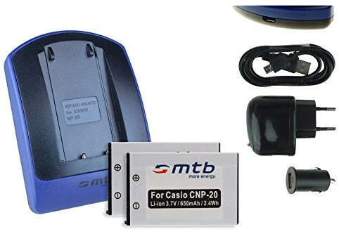 2 Akkus + Ladegerät (Netz+Kfz+USB) für NP-20 / Casio EX-M1 M2 S1 S2 S3 S23 S100 S600 / BenQ T800 X835... s. Liste