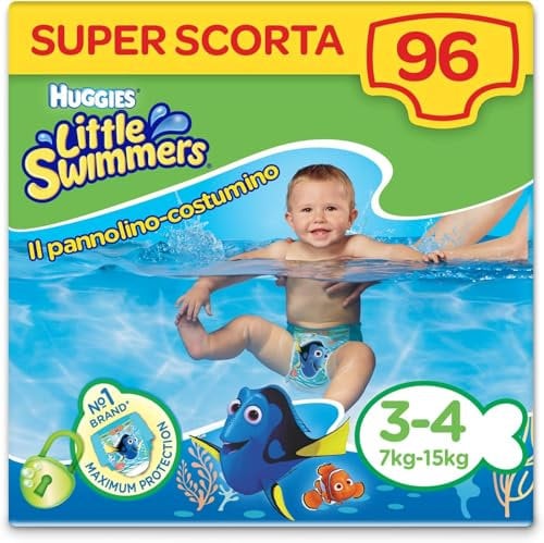 Huggies Little Swimmers, Taglia 3-4 (7-15 kg), 8 Confezioni da 12 Pannolini Costumini, per un totale di 96 Costumini
