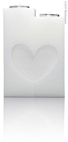 Formenkerze Stufen mit Herz mit Teelichteinsatz Perlmutt, 200 x 140 mm, Weiß, Kerze zum Gestalten einer Hochzeitskerze