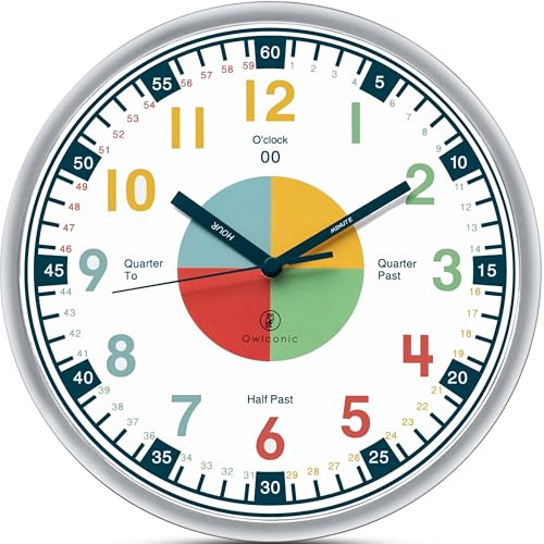 Kids Wall Clock - Learning Clock, Silent 10in, Classroom & Homeschool