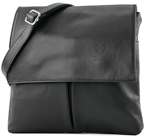 modamoda de - ital Umhänge-/Schultertasche Nappaleder T63, Schwarz, siehe Beschreibung