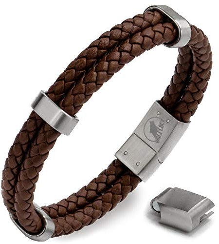 Wolflock Herren Lederarmband | Echtes Rindsleder | Schwarz & Braun | Armband mit Magnetverschluss