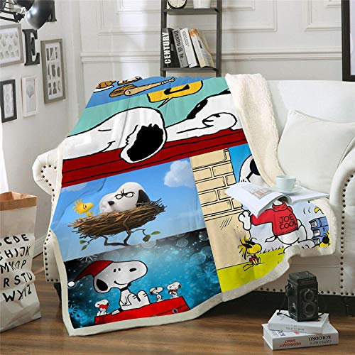 BLAMARIA Tagesdecken Cartoon Anime Snoopy Muster Sherpa Decke Erwachsene Kinder Warme Freizeit Couch Stuhl Weiche Decke (C) 150 * 200 cm
