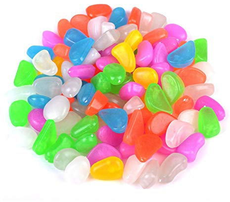 POPETPOP Fish Tank Luminous Pebbles Mixed Color Stones Glow in the Dark Landscaping Decorations for Vase Fillers,Plants Bonsai 100pcs