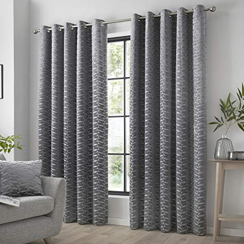 Curtina Kendal Jacquard Vorhänge mit Ösen, Polyester, Anthrazit, 117 x 137 cm (B x L), 1 Paar