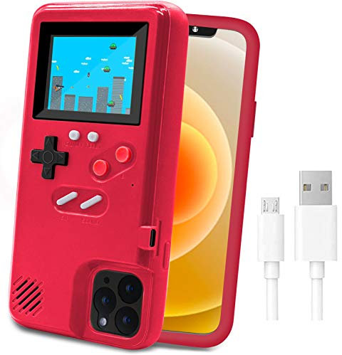 LucBuy Game Console Case for iPhone 12/12 Pro, Retro Protective Cover Self-powered Case with 36 Small Game, Full Color Display, Shockproof Video Game Case Compatible with iPhone 12/12 Pro - Red
