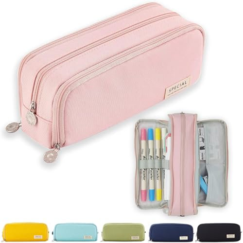 X SIM FITNESSX Federmäppchen Federtaschen Teenager Mädchen Mäppchen Etui Stifte 3 Fach, Große Kapazität Pencil Case für Schule & Büro (Pink)
