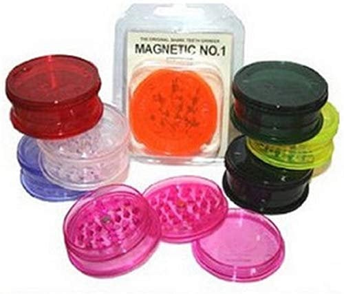 12 x Magnetic No 1 Grinder 60mm 3 Part Plastic Herb Shark Teeth Tobacco Storage Random Colours