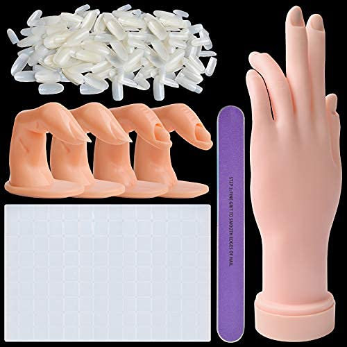 Kalolary Nail Hand Practice for Acrylic Nails, Manicure Practice Hand & Fingers Flexible Bendable Manicure Hand with 500PCS False Nail Tips, Nail Clay & Nail Files for Nail Art Training Tool (Natural)