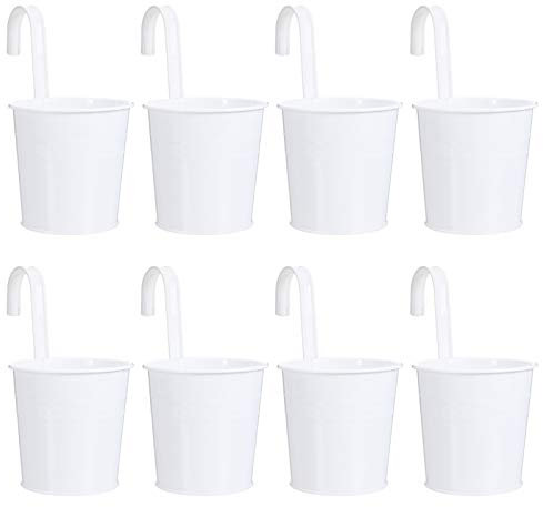 BESTonZON 8 Pezzi Portavasi Balcone Vasetti, Vasi per Piante da Appendere in Metallo Colorato Recinzione Vasi da Fiori da Giardino Porta Fiori da Appendere per Esterno con Gancio Staccabile