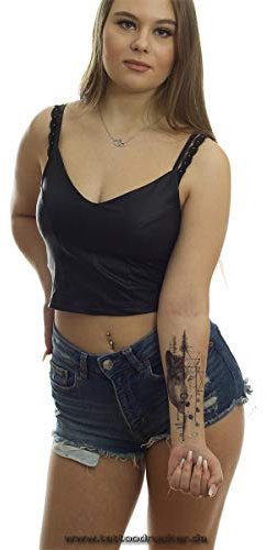 2 x Wolf XL Tattoo in schwarz - Symmetrie, Tannen, Formen - Temporary Body Tattoo - XQB089 (2)