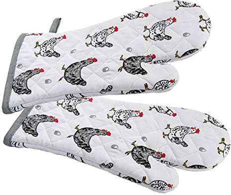 SPOTTED DOG GIFT COMPANY Gants de Four Anti Chaleur au Mignon Poule Imprimé, 100% Coton Maniques Cuisine avec Boucle Suspendue, Idées Cadeau pour Les Amoureux des Poules, 1 Paire 35x17cm