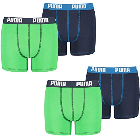 PUMA 4 er Pack Boxer Boxershorts Jungen Kinder Unterhose Unterwäsche, Farbe:686 - Green/Blue, Bekleidung:128