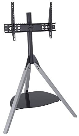 AVF Hoxton TV-Ständer, Stativ-TV-Ständer, graue Holzbeine, schwarzes Glasregal, Fernseher von 81,3 cm bis 165,1 cm