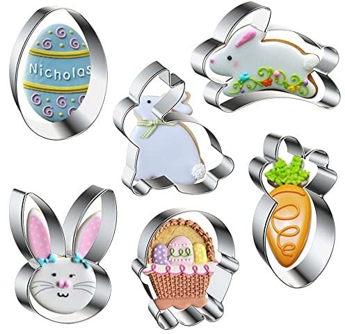 Ausstechformen Happy Easter, 6 Stück, Hasen-Ausstechformen, Set aus Kaninchen, Ei, Karotte, Korb, Edelstahl, Fondantformen, Keksausstecher für Küche, Backen, Ostern, Urlaub, Party-Dekoration
