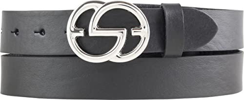 BELTINGER Damen-Gürtel EMIL aus Vollrindleder 3 cm | Schmaler Ledergürtel für Damen 30mm | Silber glänzend | Schwarz 95cm