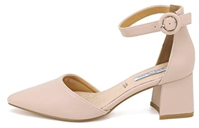 QUEEN HELENA Décolleté Sandali Eleganti a Punta Chiusa Scarpe con Tacco Quadrato Medio Donna ZM6046 (ZM9001 Nude, numeric_37)