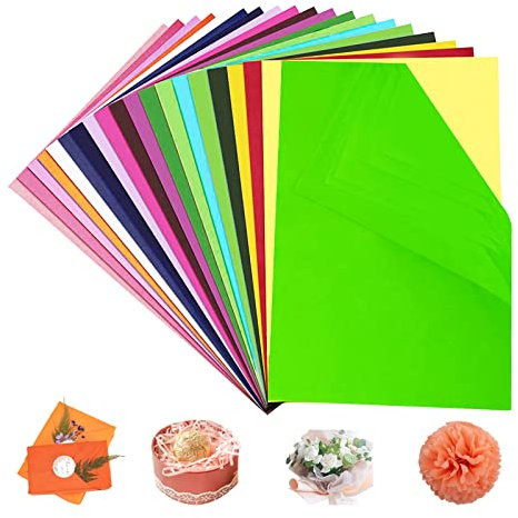 Seidenpapier, 100 Stück A4 Transparentpapier Bunt, 20 Farben, Für Zumdekorieren,Basteln und Verpacken von Geschenken