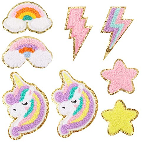 8 Pcs Chenille Patches Einhorn Aufnäher zum Aufbügeln Niedlicher Einhorn Bügelbilder Kinder DIY Aufnäher für Kleidung Rucksäcke Jacken Jeans T-Shirt Patches Applikation Mädchen usw.