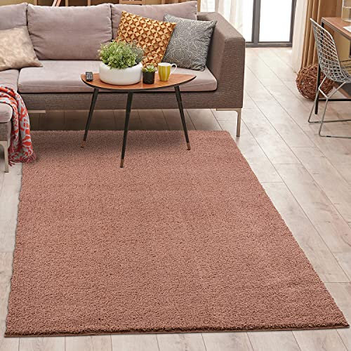 carpet city Tapis shaggy à poils longs, 140 x 200 cm, rose, rouge uni, doux, moderne, en polyester, doux et moelleux, pour chambre d'enfant