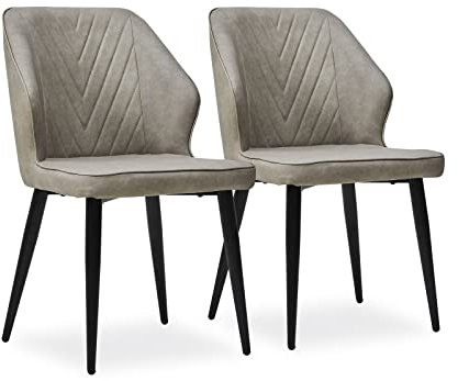 CLIPOP Esszimmerstühle mit Armlehne Kunstleder Küchenstühle Essstühle Gepolsterter Essstühle Sessel Vintage Polsterstuhl für Esszimmer,Wohnzimmer,Schlafzimmer (1, Hellgrau)