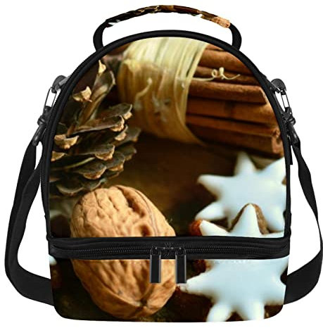 Weihnachten Walnuss Zimt Sterne Sticks Double Decker Lunchtasche Isolierte Lunchbox Wasserdichte Kühltasche Thermotasche Groß