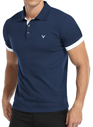 KUYIGO Herren Kurzarm Poloshirts Slim Fit Klassisch Exquisite Stickerei Golf Tennis Baumwollhemd M Grau Blau