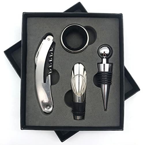 Juego de abridor de vino, accesorios para vino Areator Kit de abridor de vino Juego de sacacorchos de vino tinto Abridor de botellas de vino manual con estuche para regalo de(Negro)