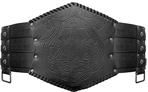 Thajaling Wikinger geprägter breiter Gürtel,Nordischer Kunstleder Taillenpanzer,Mittelalterlicher Ritter Korsettgürtel für LARP Kostüm (Schwarz)