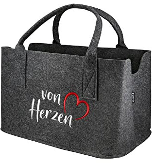 Steinnacher Gilde Filztasche von Herzen dunkelgrau 25x40x26cm mit gesticktem Herz und Schriftzug