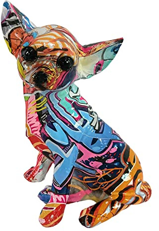 Sharplace Tierstatue, Hundefiguren, Heimdekoration, Mehrfarbig, Graffiti, Chihuahua-Statue, Hundeskulptur für Büroregal, Hundeliebhaber, Geschenk, Alphabet-Graffiti