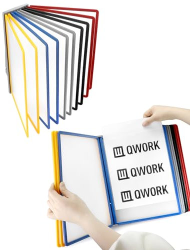 QWORK® Paquet de 2 Système de Porte Document Mural - 10X Panneaux d'Affichage A4 - pour Halls d'Exposition, Restaurants, Bureaux, Lieux Publics