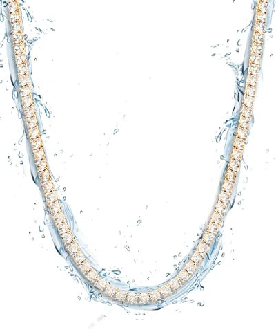 VENTR 4-6MM Diamond Chain Mens Necklace Chain | Gold Tennis Necklace Chains For Men Cubic Zirconia Necklace | Mens Gold Chain For Men Iced Out Chain | Gold Necklace Mens Chain Tennis Chain